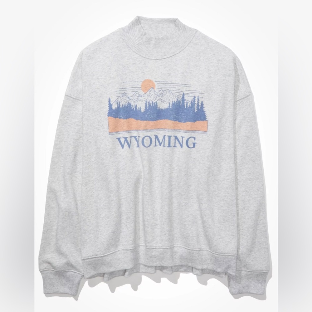 American Eagle Outfitters Graphic Mock Neck Sweater Gray Wyoming size Medium - Picture 10 of 12